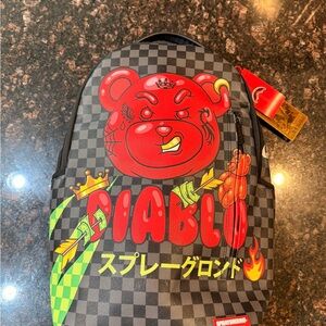 Sprayground WTF Diablo Bear Backpack - Red and Black